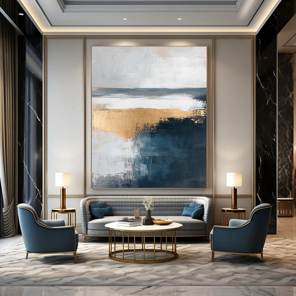 Gold and Blue Abstract Landscape - Elegant Minimalist Abstract Art GAB0459