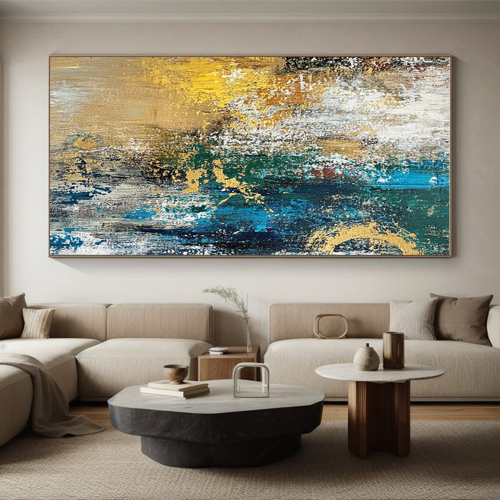 Blue Gold White Abstract Painting with Textured Elegance WINK686