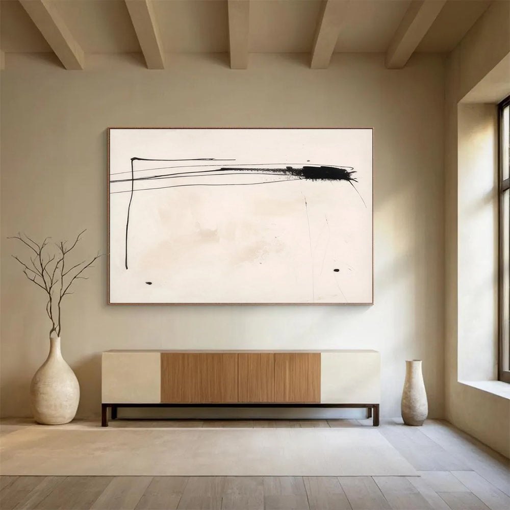 Black - Line Minimalist Abstract Painting for Contemporary Galleries YHT056
