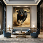 Realistic Charging Black Bull Abstract Painting GAB0033