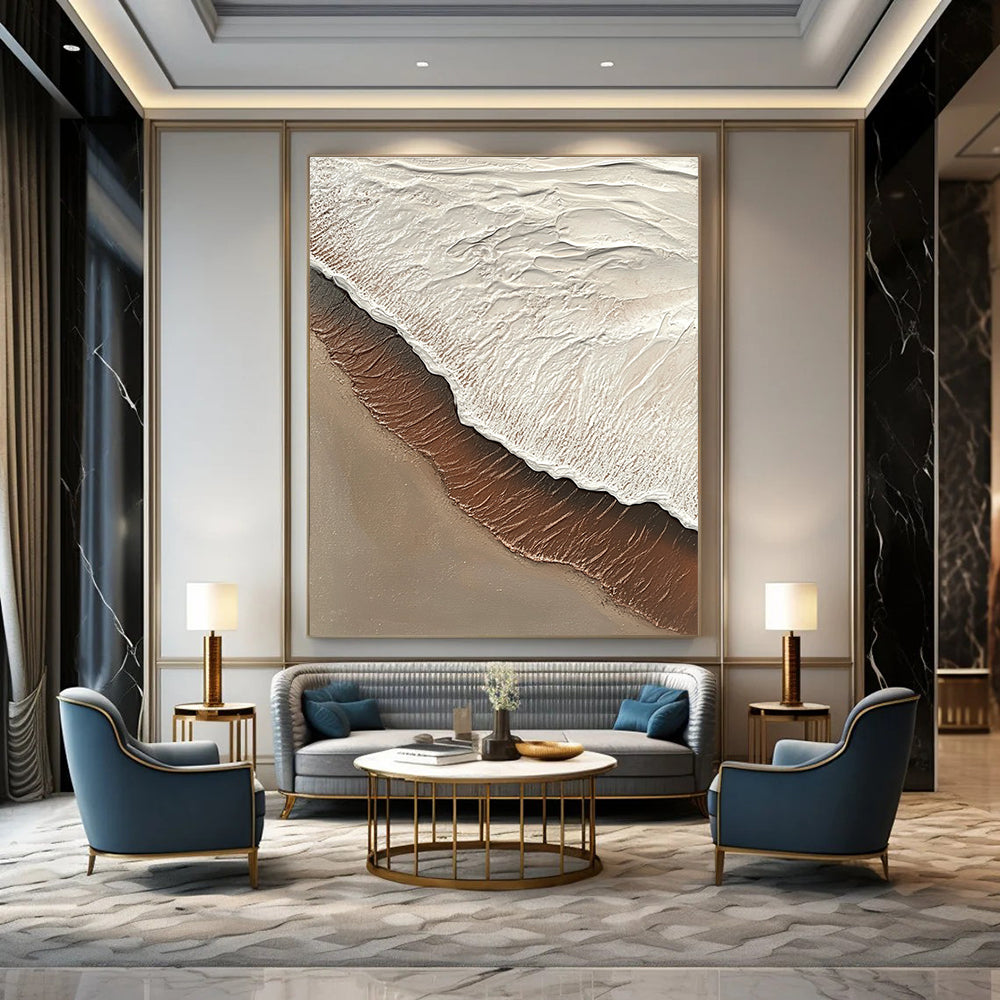 Textured Beach Wave in Brown and White Abstract Painting with Coastal Textures GAB0079