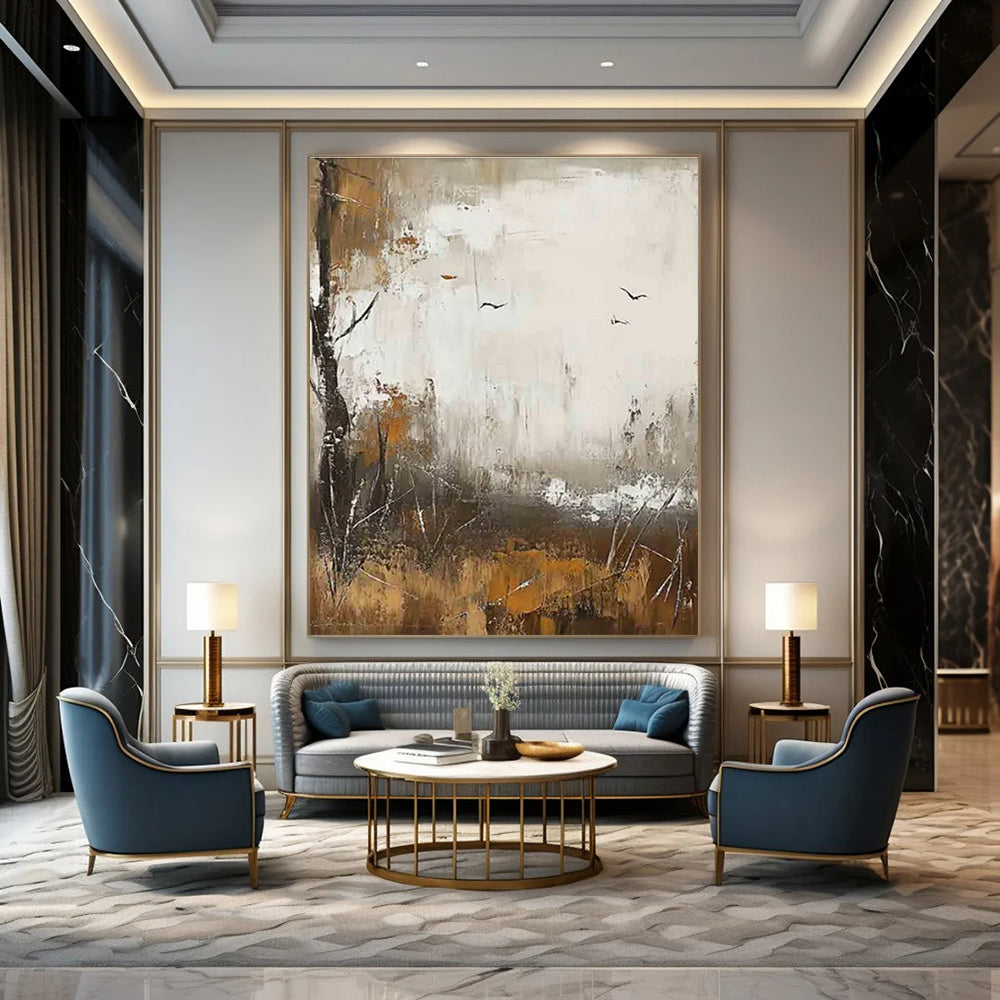 Abstract Landscape with Birds Painting for Nature - Lover's Studies HENG484