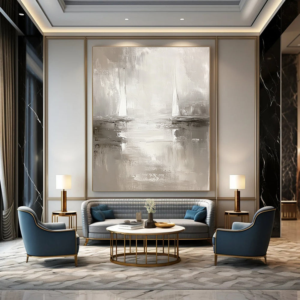 Monochrome Sailboat Abstract Painting for Serene Study Nooks GAB0822