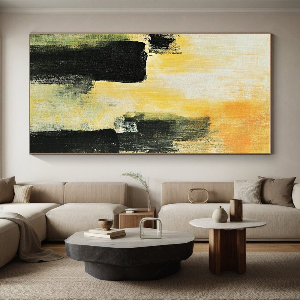 Yellow - Black Abstract Forms Painting with Dramatic Contrast WINK433
