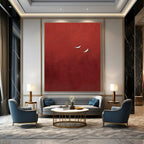 Two Cranes in Red Sky Abstract Painting for Dramatic Foyers HENG482