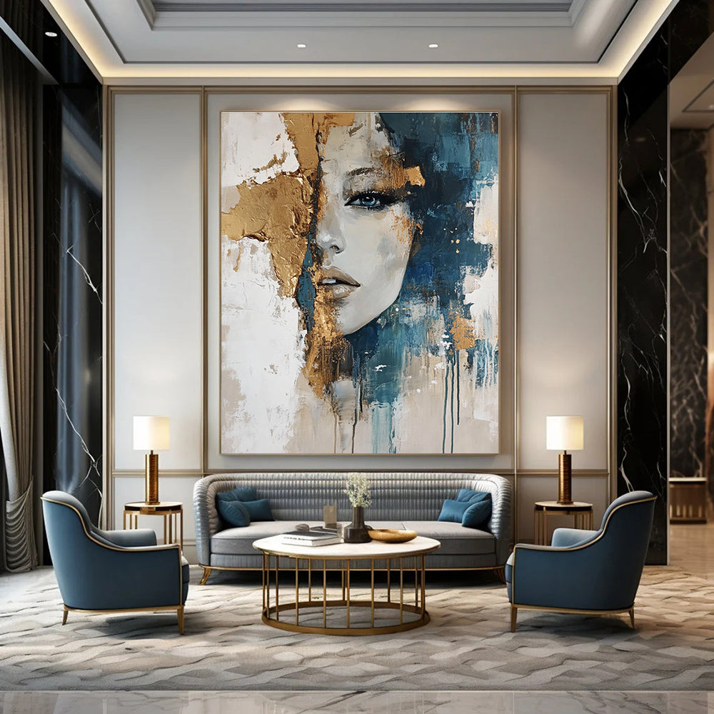 Portrait with Gold Accents Abstract Painting for Glamorous Boudoirs GAB0825
