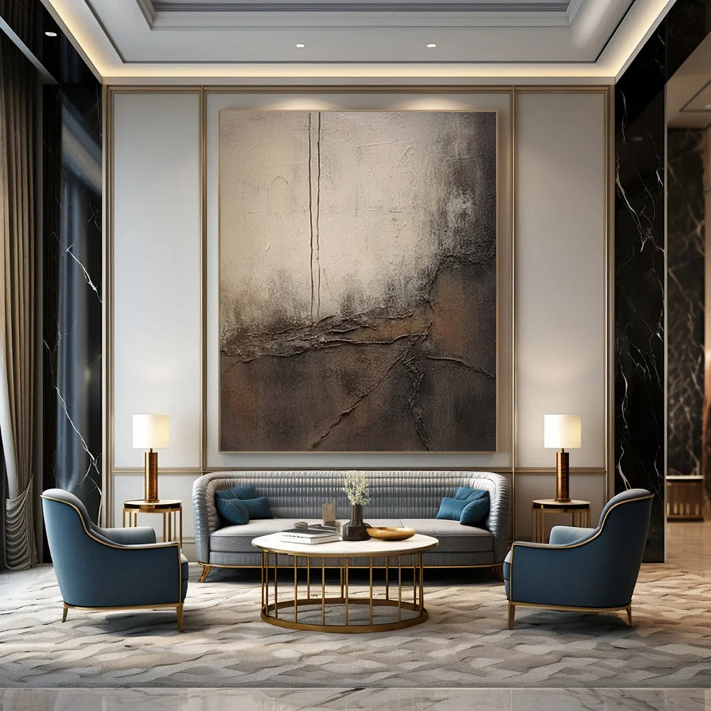 Textured Gray and Brown Industrial - Like Art Abstract Painting for Loft - Style Apartments HENG355
