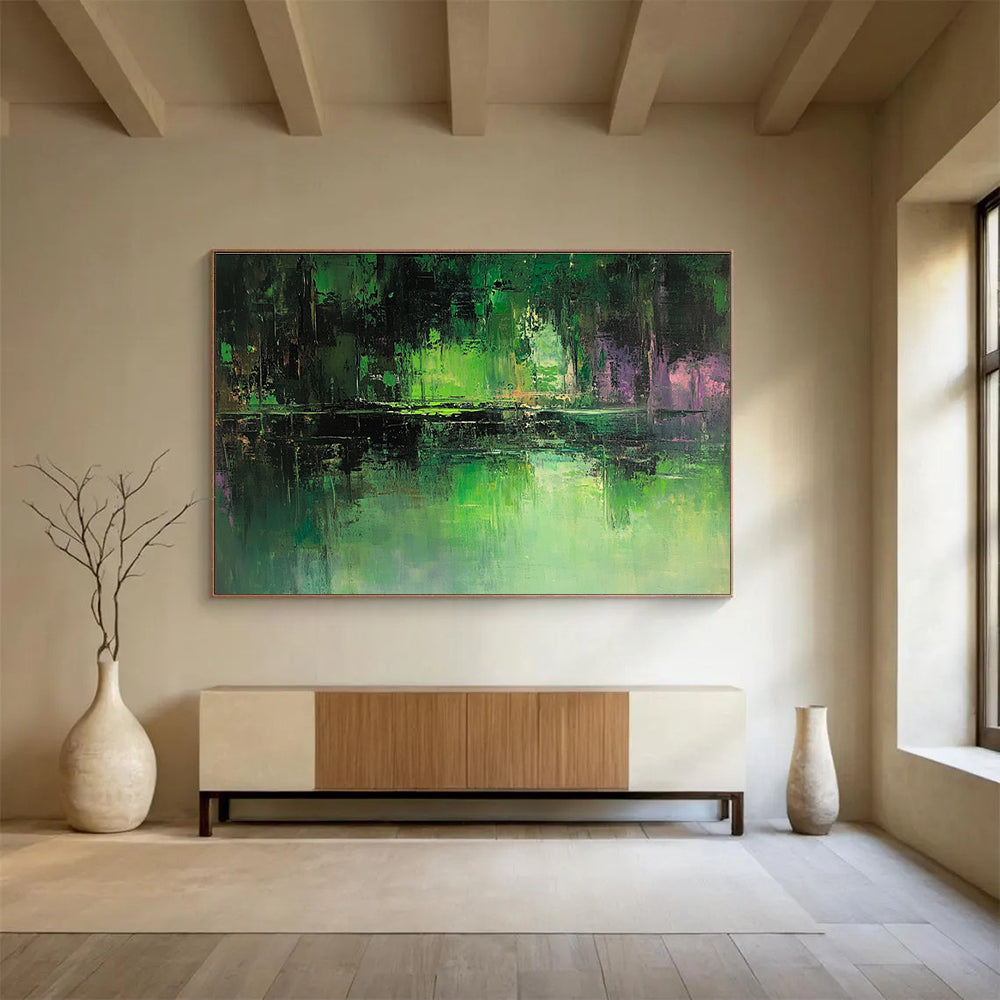 Forest Reflection Abstract Painting with Deep Greens and Purples ABS267
