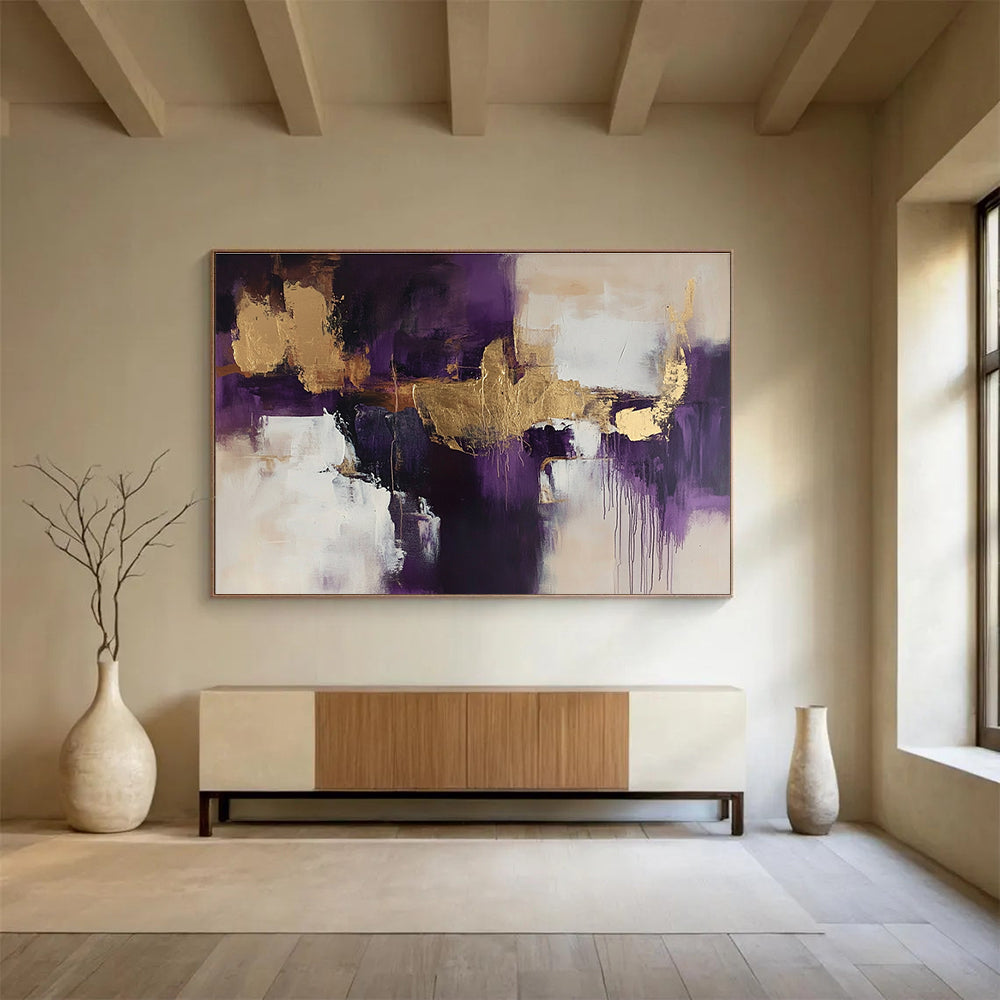 Purple and Gold Abstract with Dripping Accents Abstract Painting ABS371