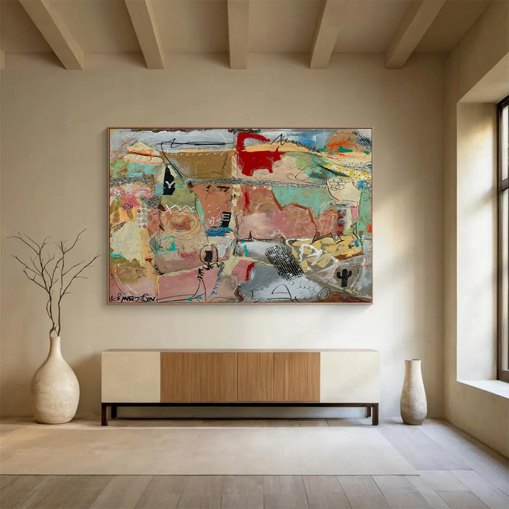Mixed - Media Abstract Landscape Painting for Eclectic Home Decor YHT243