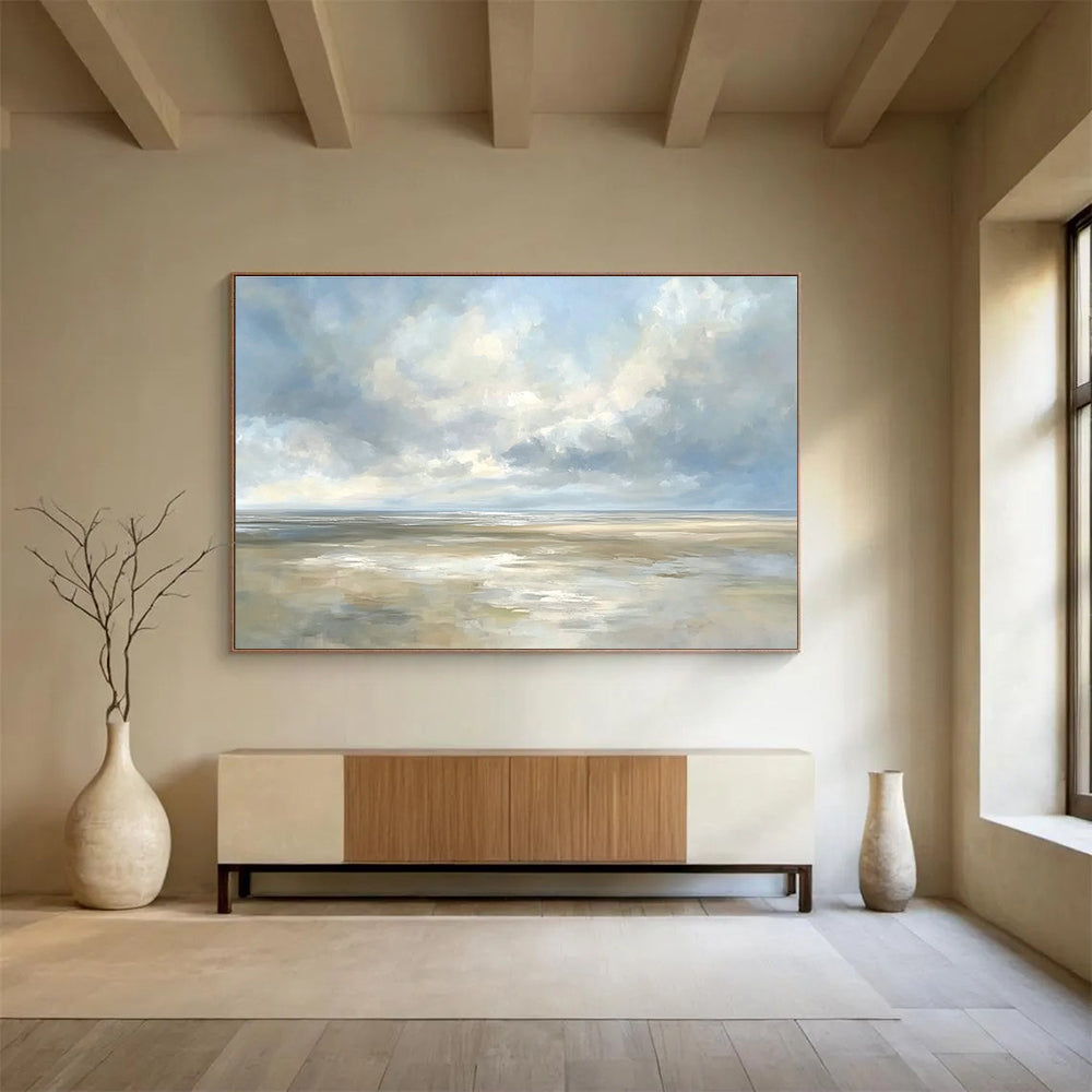 Soft - Hued Coastal Beach Serenity Abstract Painting ABS135