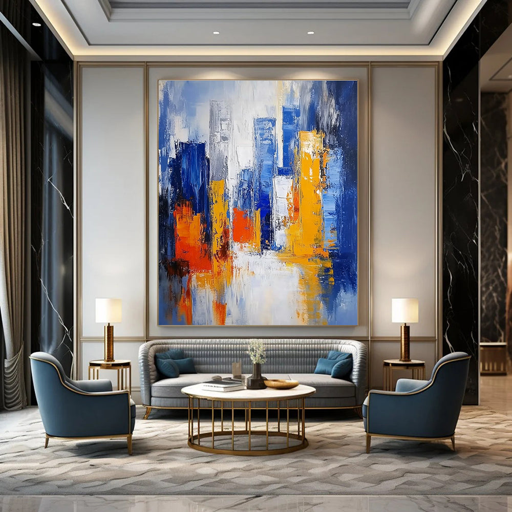 Blue and Orange Cityscape Abstract Painting for Urban - Lover’s Apartments GAB0937