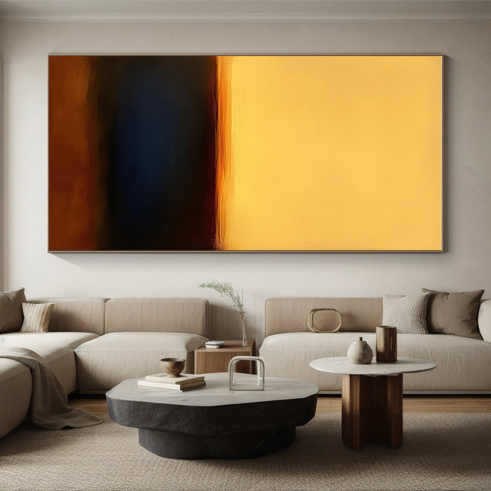 Yellow Orange Blue Abstract Painting with Minimalist Sunset WINK543