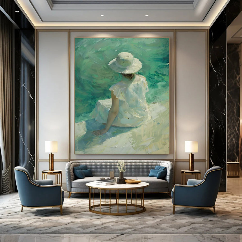 Lady by the Sea Abstract Painting for Coastal Home Bedrooms HENG088