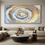 Gold Silver Spiral Abstract Painting with Textured Movement WINK622