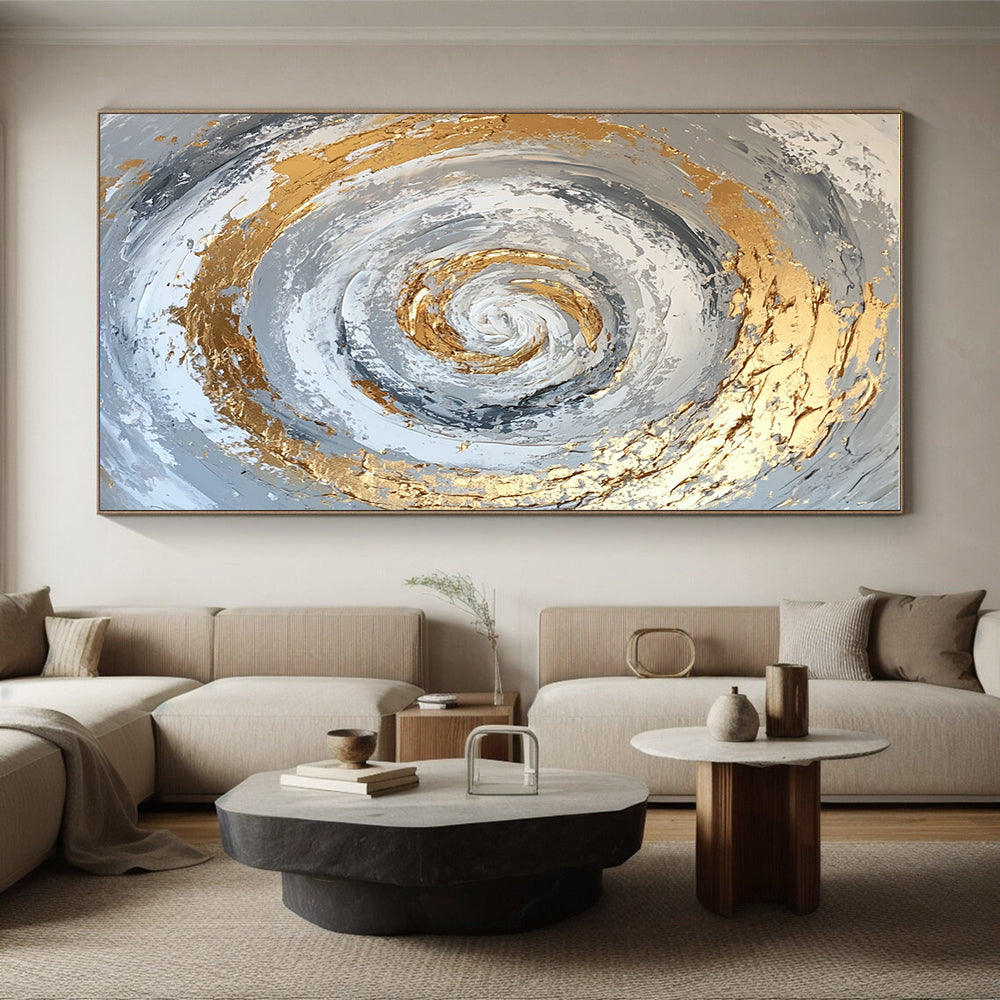 Gold Silver Spiral Abstract Painting with Textured Movement WINK622