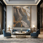 Black - Gold - Gray Abstract Painting for Opulent Residential Foyers HENG137