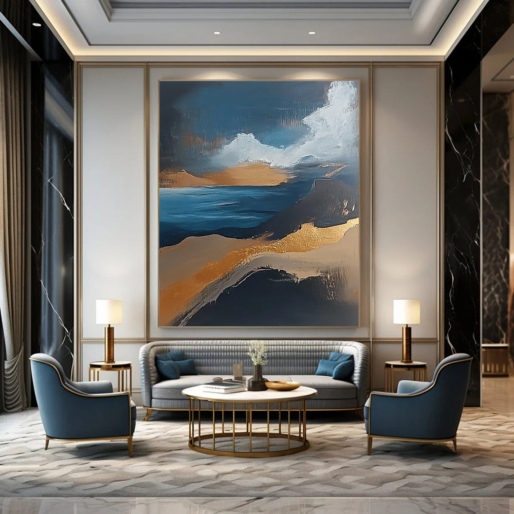 Abstract Seaside with Gold Accents Painting for Luxury Beachfront Residences GAB1123