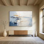 Blue - White Abstract Horizon Painting for Minimalist Spaces YHT089