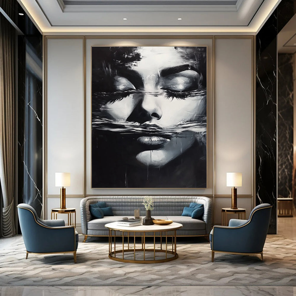 Woman’s Face in Water Evocative Abstract Painting for Thoughtful Spaces GAB1426