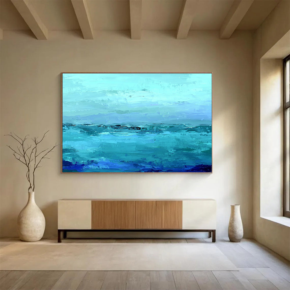 Blue Abstract Sea with Layered Brushstrokes Abstract Painting ABS360