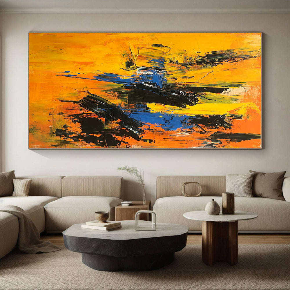 Vivid Yellow Blue Abstract Painting with Dynamic Energy WINK710