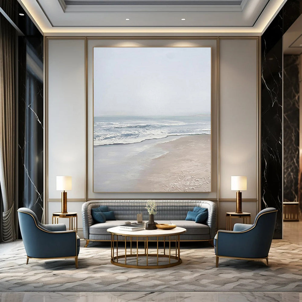 Serene Beach Scene Abstract Painting for Coastal - Themed Spaces HENG310