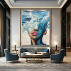Blue Ocean Wave - Masked Face Abstract Painting for Contemporary Art Galleries HENG347