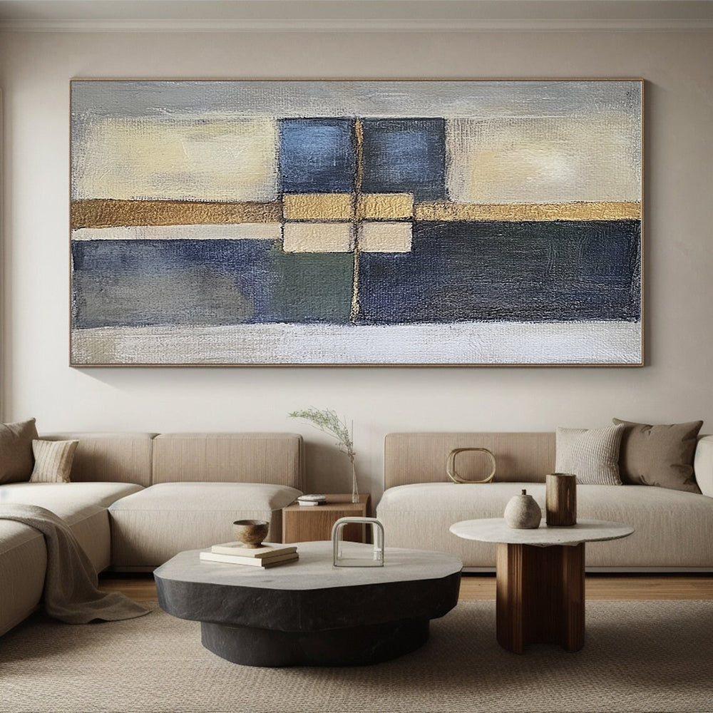 Geometric Color Block Abstract Painting with Metallic Accents WINK814