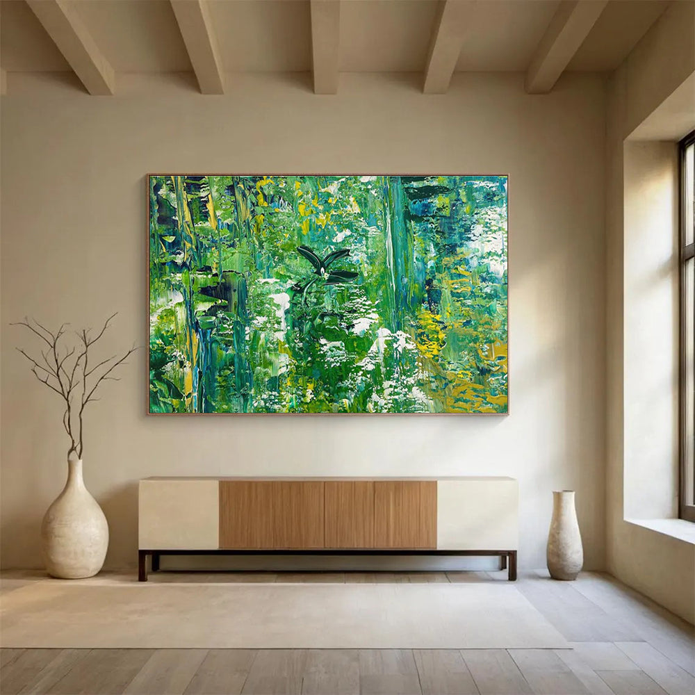 Green Abstract Forest Painting for Eco - Conscious Restaurants YHT362