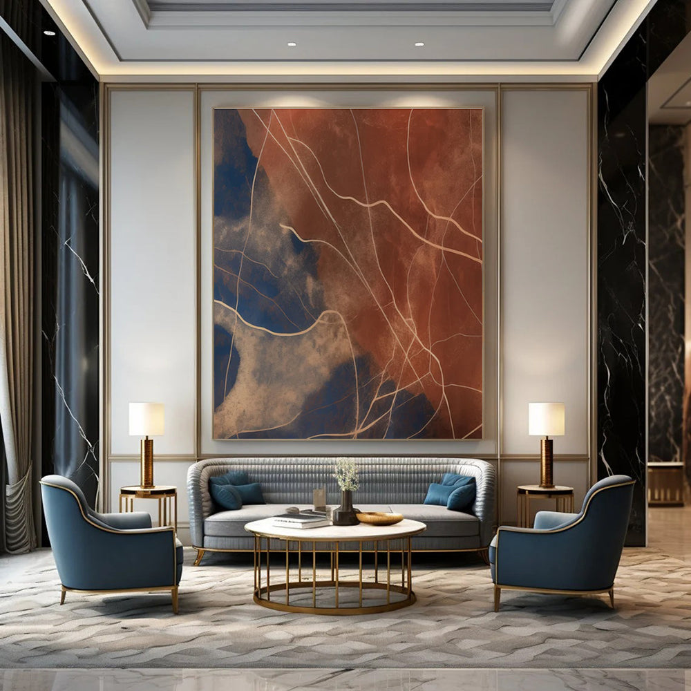 Brown - Blue Line Abstract Painting for Modern Living Rooms HENG120