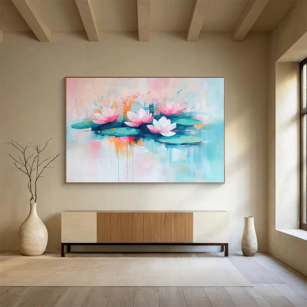 Pastel Lotus Flowers with Gentle Reflections Abstract Painting ABS356