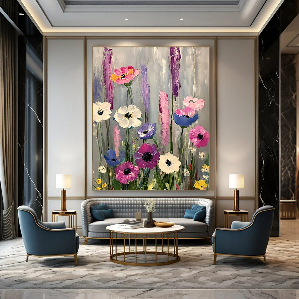 Colorful Wildflower Field Abstract Painting of Cheerful Wilderness GAB0169