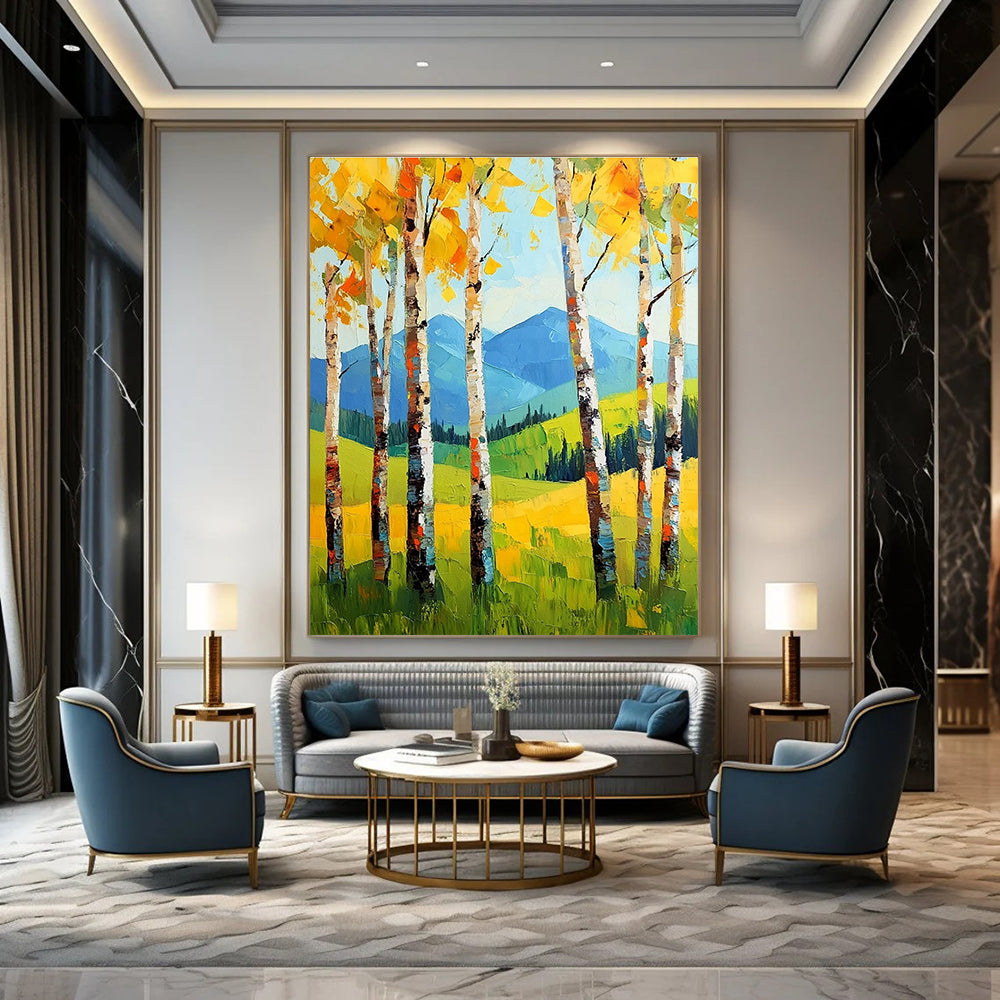 Summer Birch Landscape Abstract Painting for Bright, Airy Bedrooms GAB1287