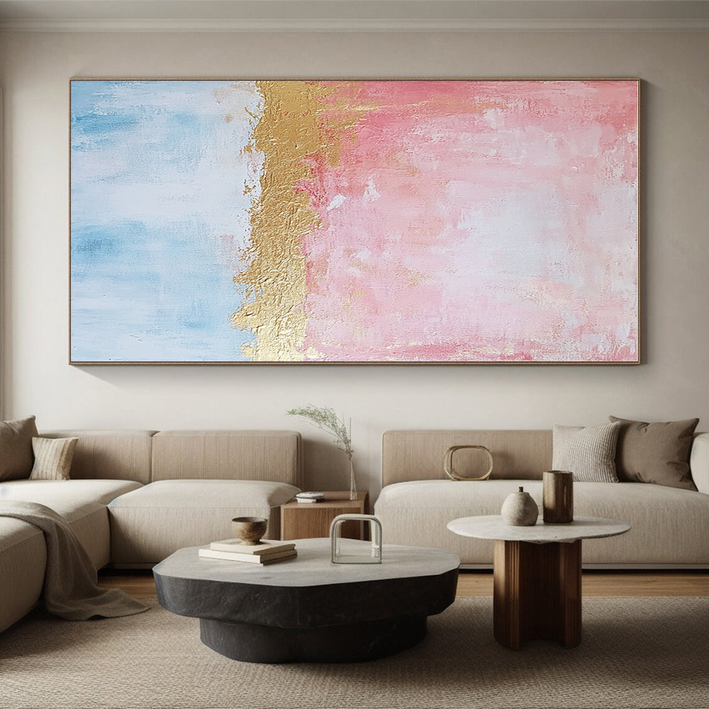 Pink Blue Gold Abstract Painting with Dreamy Warmth WINK726
