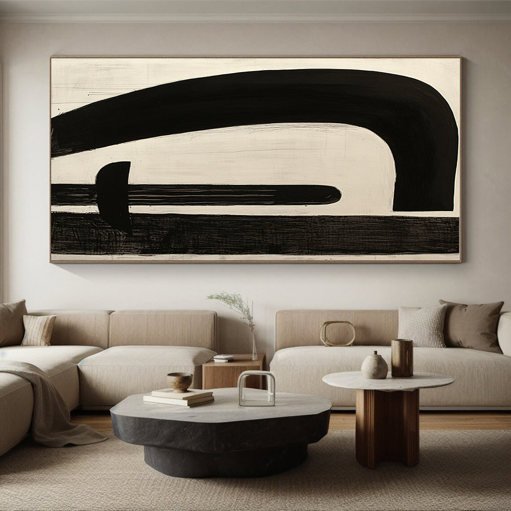 Black and White Curved Abstract Painting with Playful Shapes WINK246