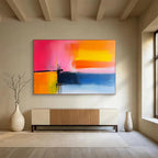Pink, Orange and Blue Abstract Sunset Painting with Vibrant Hues ABS409