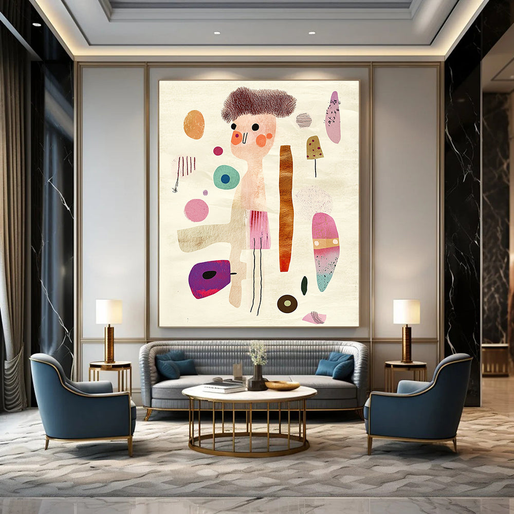 Whimsical Character Collage Abstract Painting for Playful Children’s Rooms GAB1362