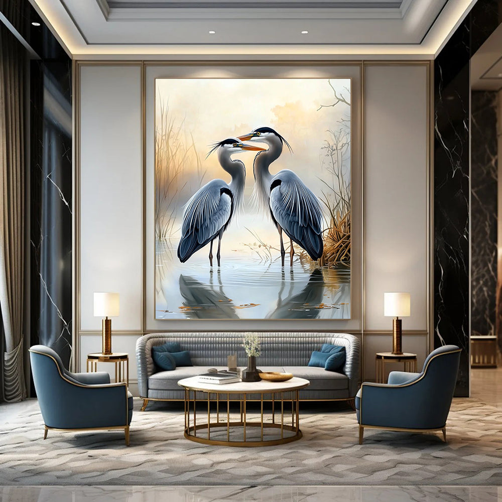 Herons in Mist Romantic Abstract Painting for Tranquil Spaces GAB1497