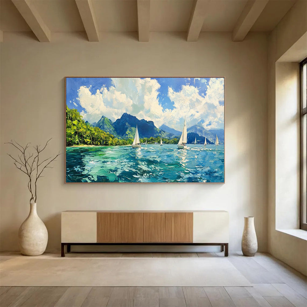 Sailing and Mountain Abstract Painting for Nautical - Themed Clubs YHT413