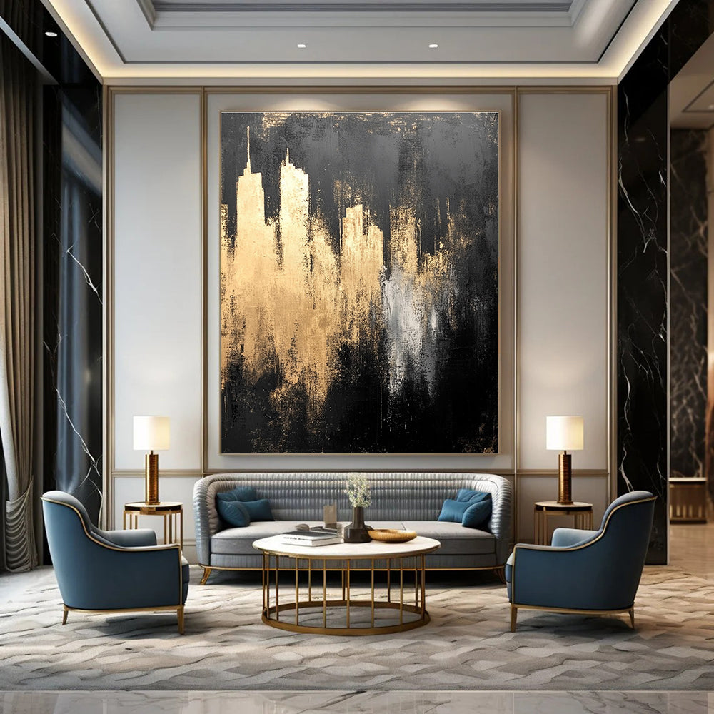 Golden Cityscape Abstract - Luxurious Urban Abstract Painting GAB0647
