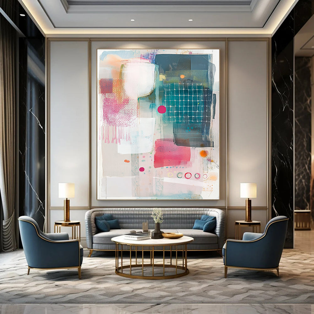 Mesh and Shape Collage Textured Graphic Abstract Painting GAB0247