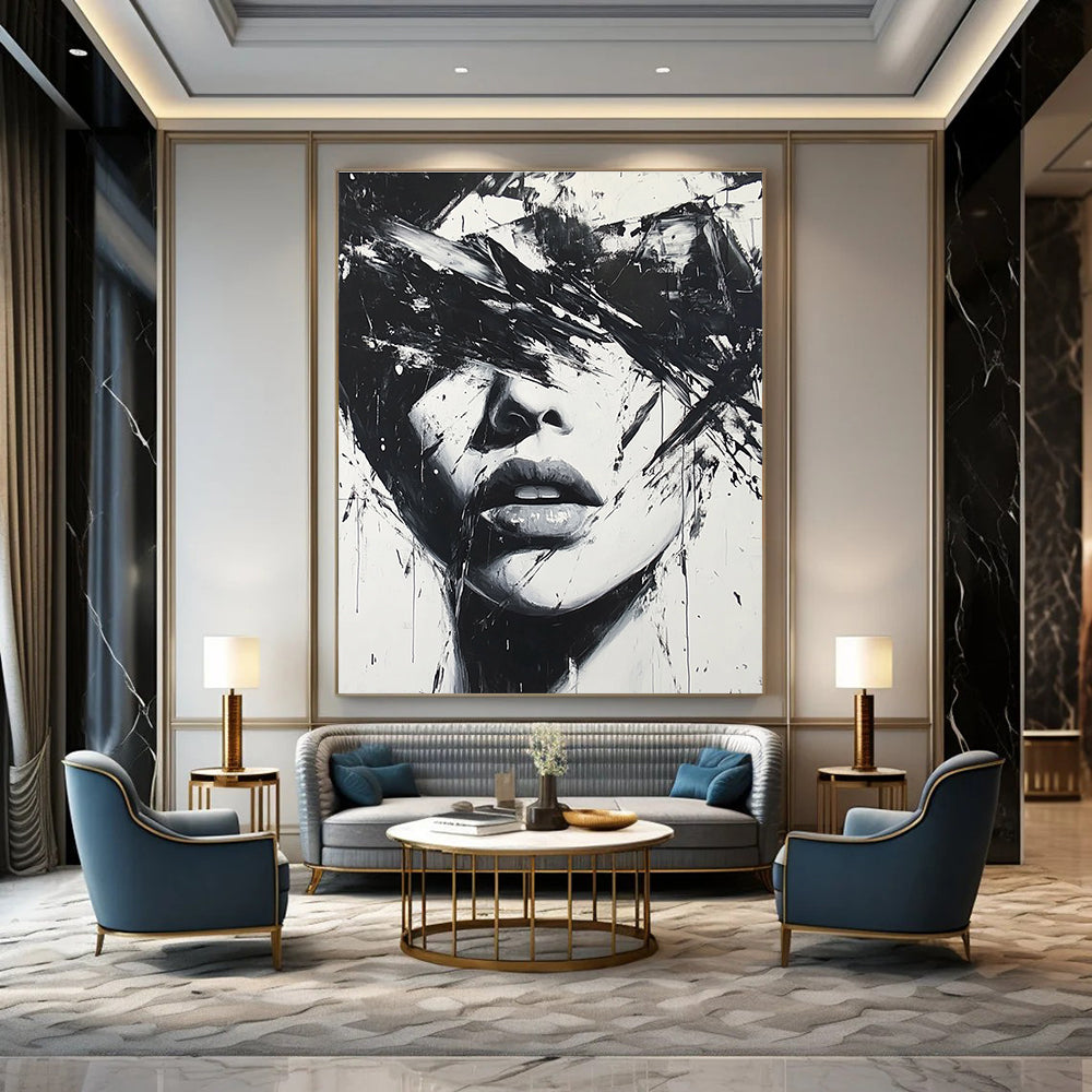 Black and White Abstract Portrait - Expressive Figurative Abstract Art GAB0449