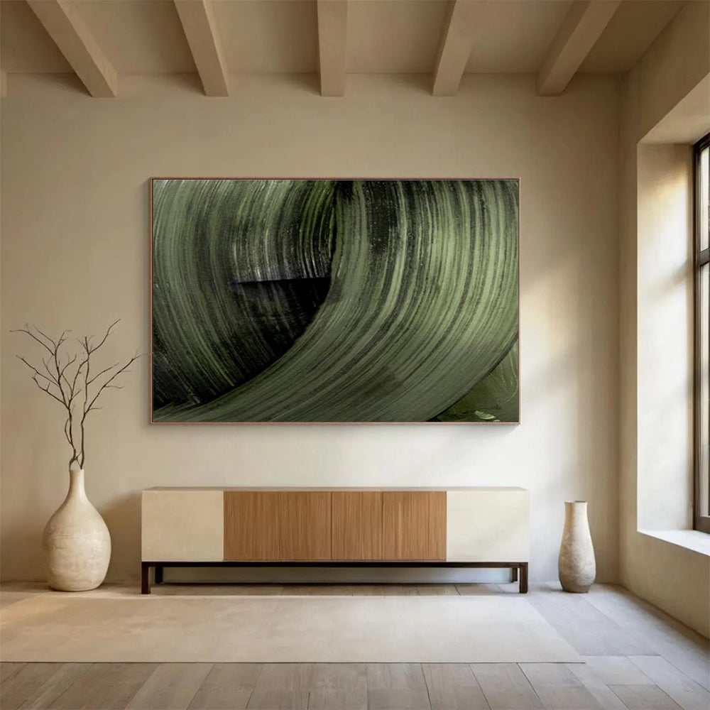 Green Swirl Abstract Painting for Eco - Friendly Spaces YHT123