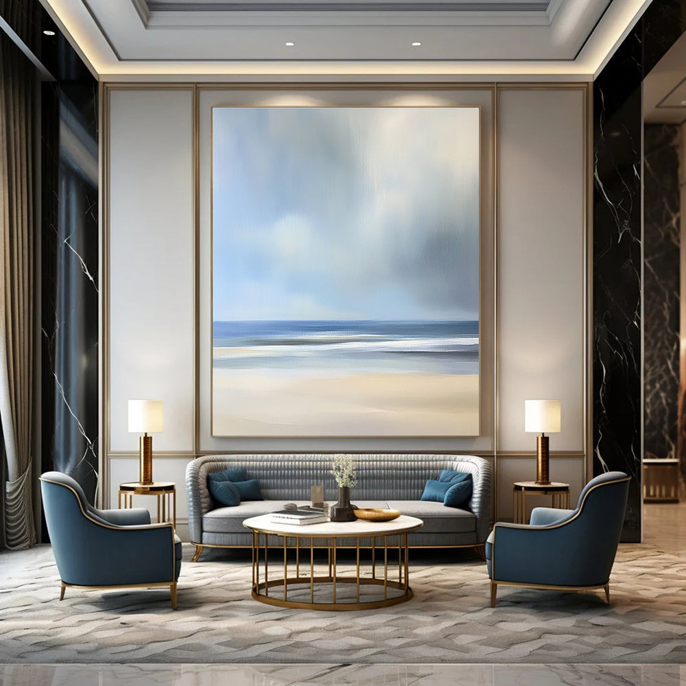 Light Beach Scene Abstract Painting for Coastal Home Living Spaces GAB1300
