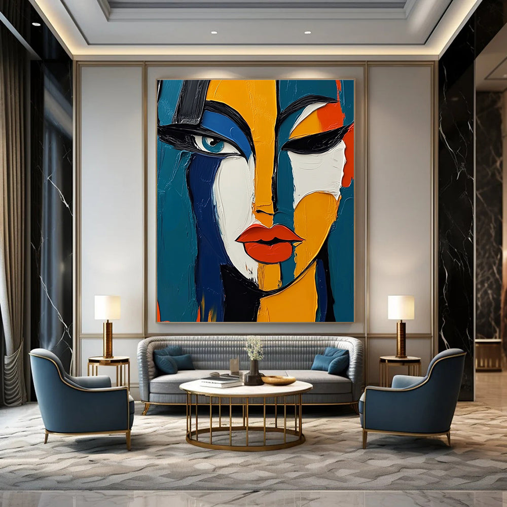 Cubist Woman's Face Abstract Painting of Multifaceted Beauty GAB0199
