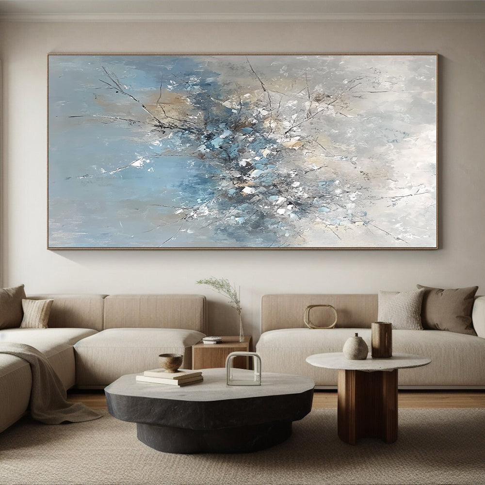 Blue Gray Floral Abstract Painting with Delicate Details WINK653