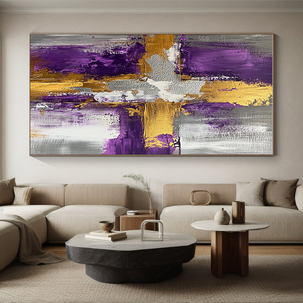 Purple Gold Gray Abstract Painting with Regal Contrasts WINK521
