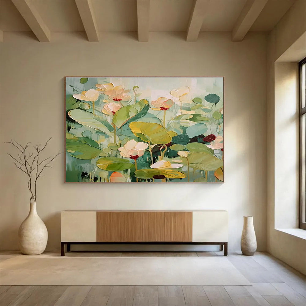 Pastel Water Lilies Abstract Painting for Charming Spaces YHT088