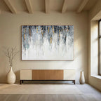 Gray and Gold Drip Abstract Painting for Sophisticated Office Reception Areas YHT277